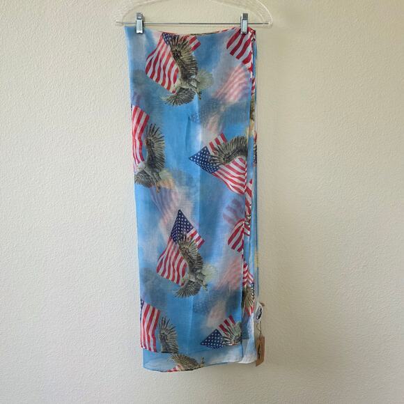 Woodland Creek Patriotic Scarf American Flag Eagle Print Blue 4th of July USA - Picture 3 of 10